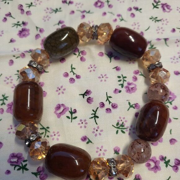 Brown Agate Beaded Stretch Bracelet - Picture 4 of 5